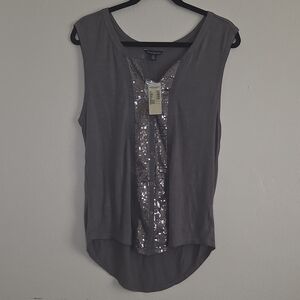 American Eagle Outfitters Gray Sleeveless Sequin-Trim Tank